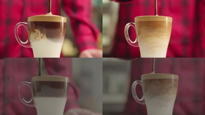 4k实拍汤勺搅拌咖啡牛奶