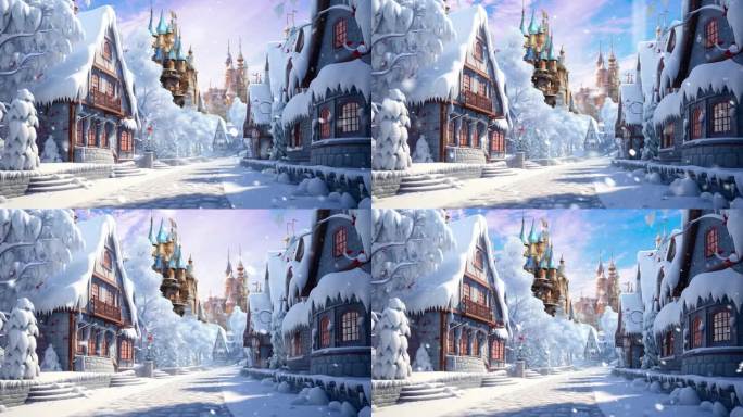 童话小镇下雪背景