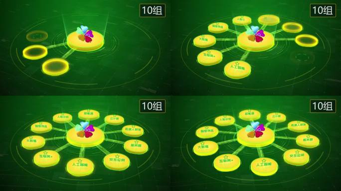 无插件】4K金绿色科技架构分类圆形10大