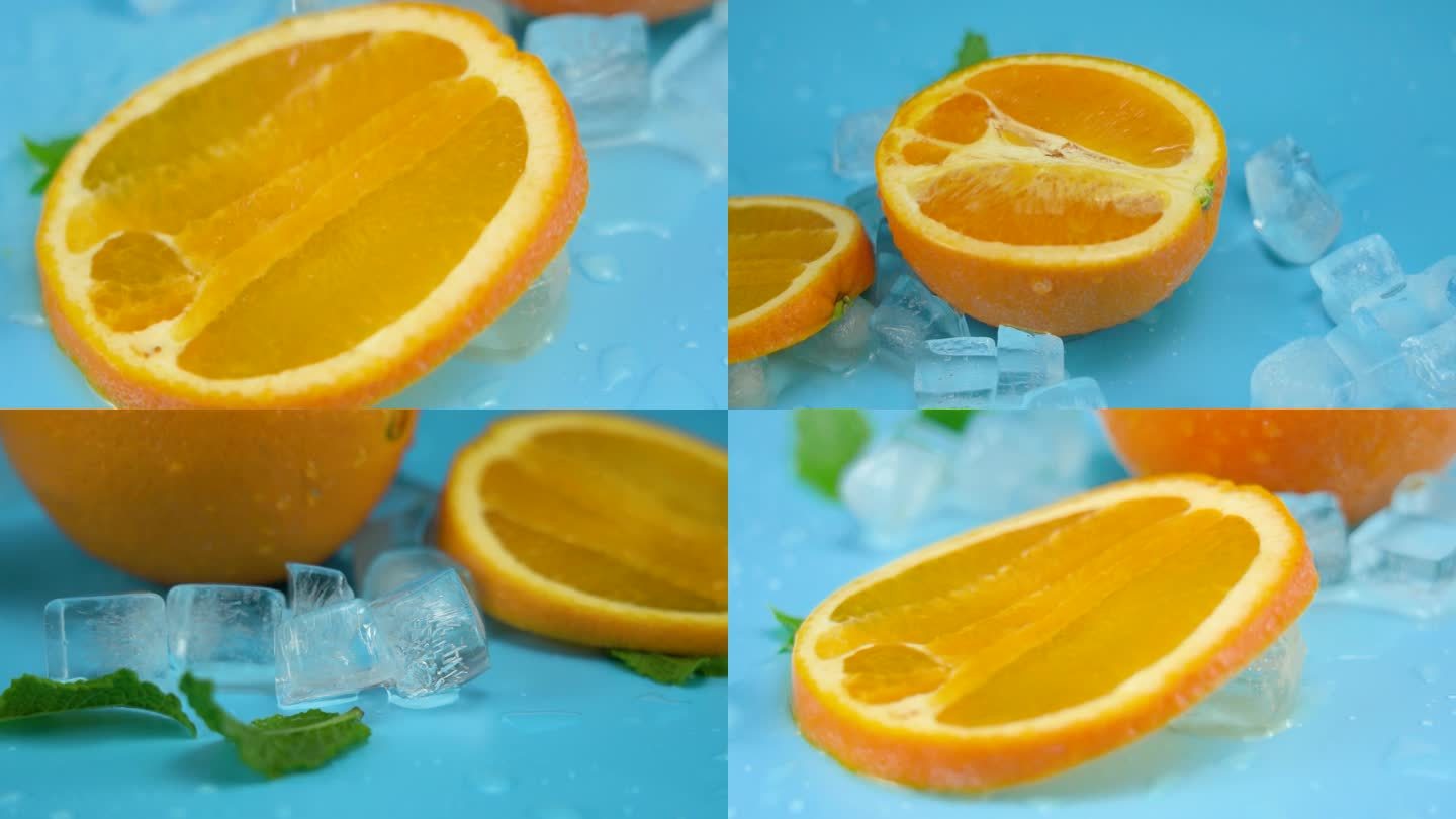 4K夏天冰镇橙子应季水果橙汁夏季水果实拍