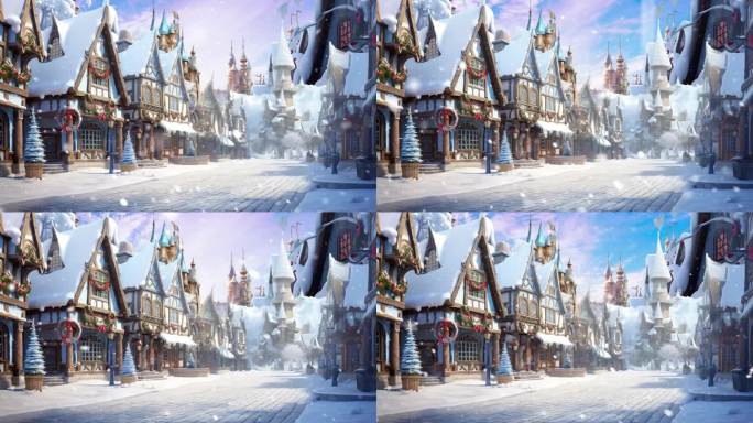 童话小镇下雪背景