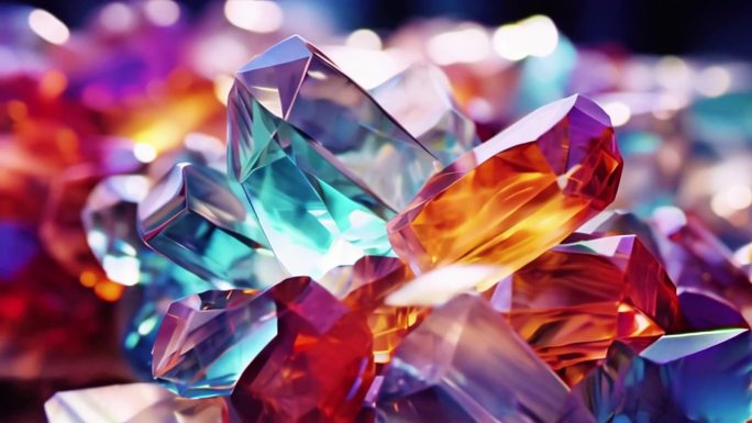 水晶宝石科幻光斑背景矿物发光紫水晶橙钻石