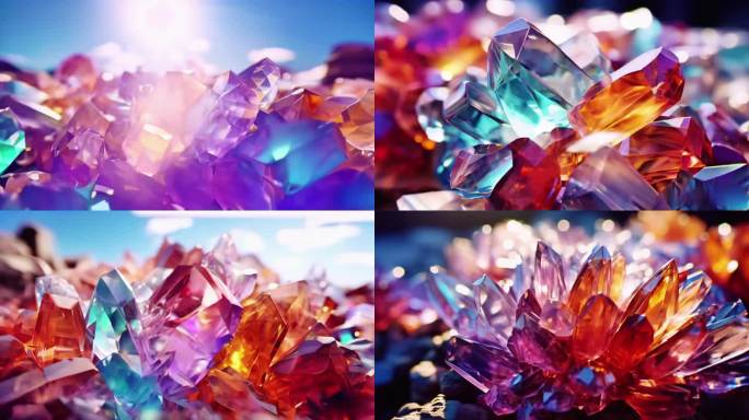 水晶宝石科幻光斑背景矿物发光紫水晶橙钻石