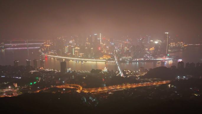 航拍重庆渝中半岛夜景