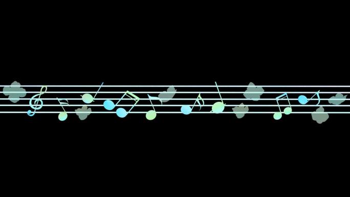 五线谱一种动画，音符和花朵在五线谱上一个接一个地出现，形成乐谱。