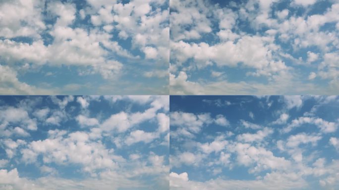 在延时拍摄中，一层多云在广阔的蓝天中飘过，形成了一幅迷人的云景，高云在相反的方向上水平移动