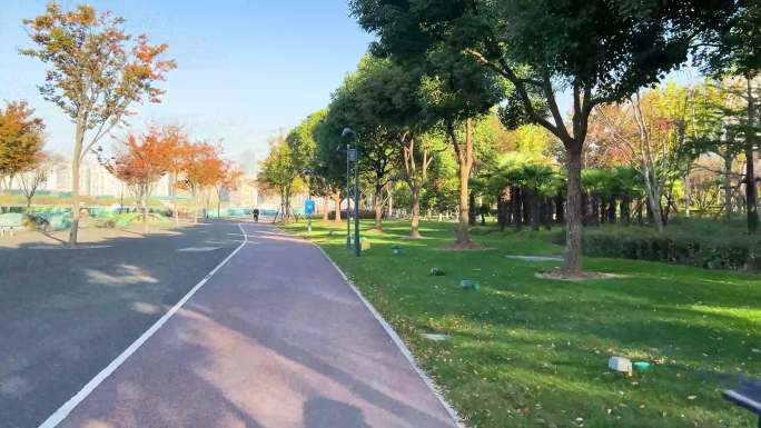 滨江步道 上海城市景色 全民健身