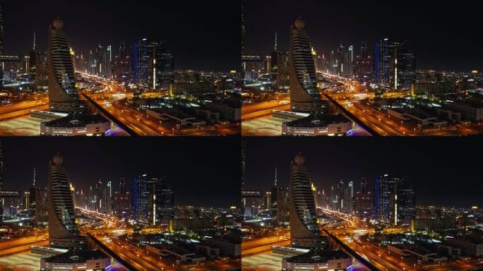 迪拜城市景观的延时拍摄谢赫扎耶德路，阿拉伯联合酋长国
