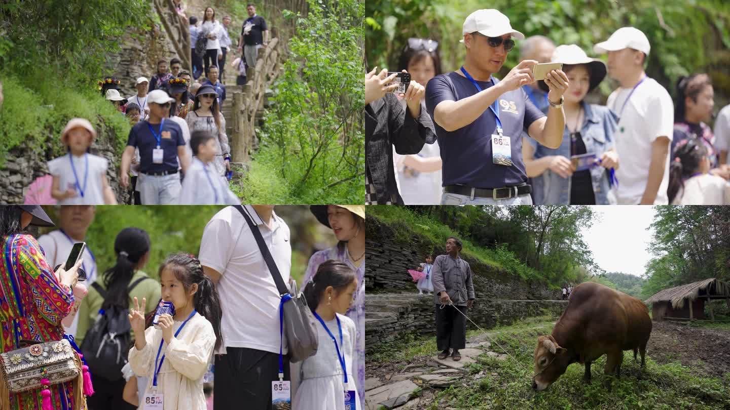 4K湘西竹山村乡村旅游游客打卡拍照2