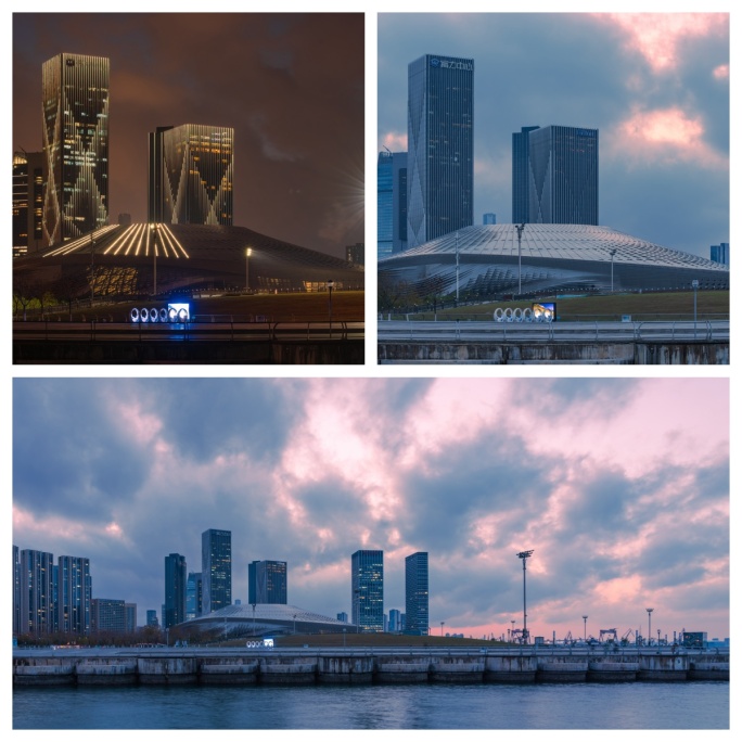 大连东港游艇码头航拍及东港夜景延时摄影