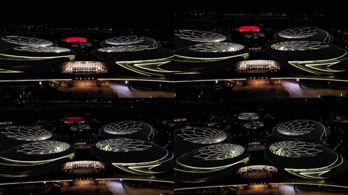 航拍城市地标南京江苏大剧院夜景上升运镜