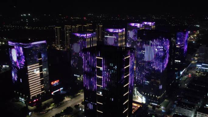 城市高楼大厦CBD航拍灯光秀元旦夜景