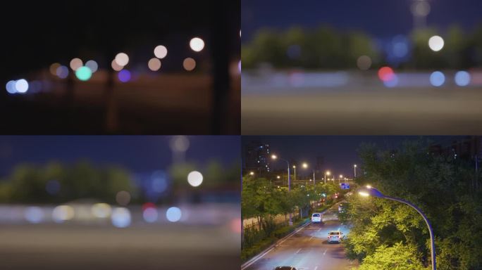 夜晚城市车辆马路穿梭光影夜景