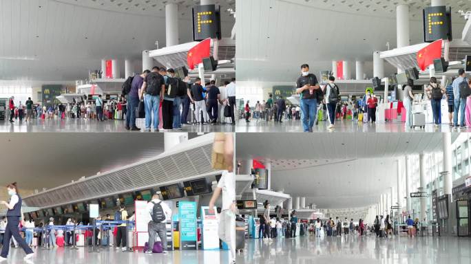 机场值机口延时高峰出行 机场航站楼人流