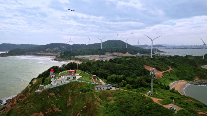 风力发电场 海角灯塔 风车 海岛风电