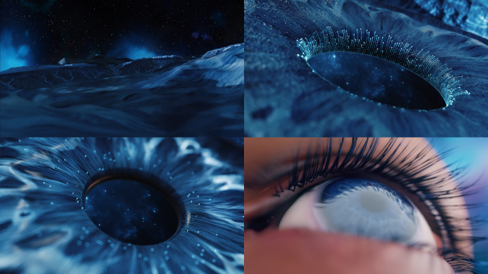 C4D人类仰望宇宙星空科技眼睛穿梭4K