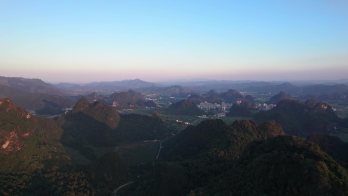 航拍清远英德英西峰林日出山水 山