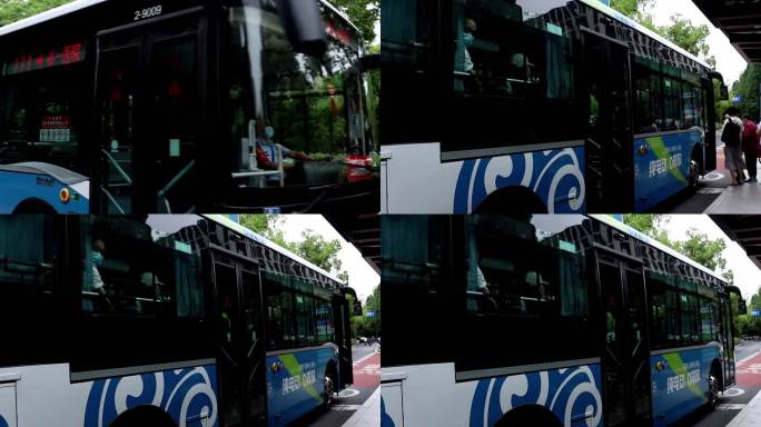 杭州111路公交车停靠跟随乘客上车全过程