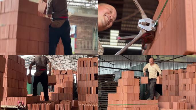 工人 搬砖 劳动者 红砖厂 砖厂 建材