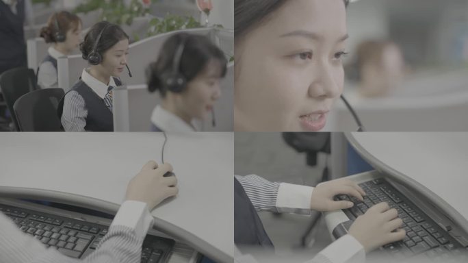 【4K】公司美女客服接听电话在电脑前工作