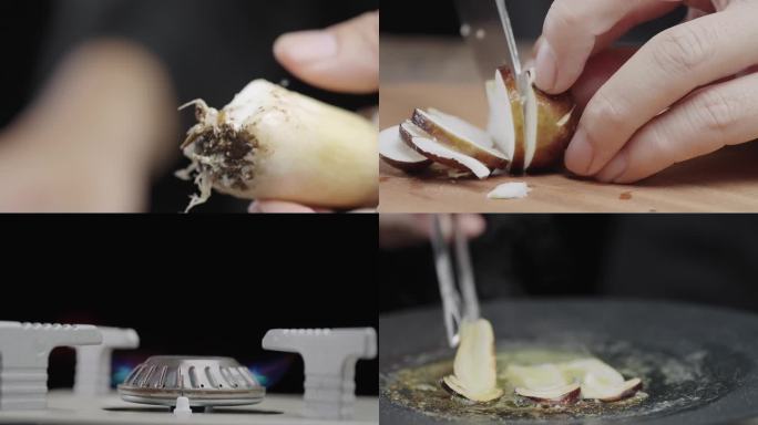 超清高帧率切蘑菇做美食广告干煎黄油赤松茸