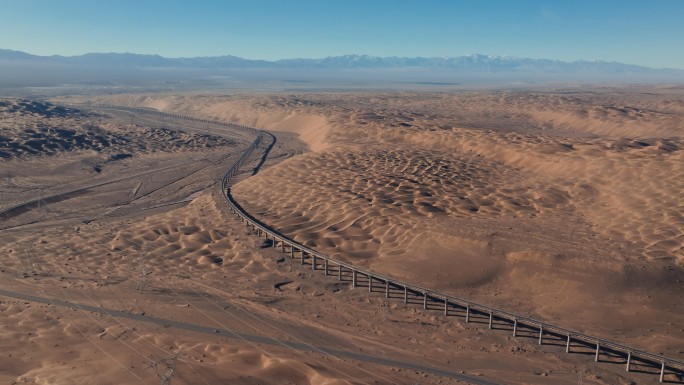 沙漠中的铁路戈壁铁路