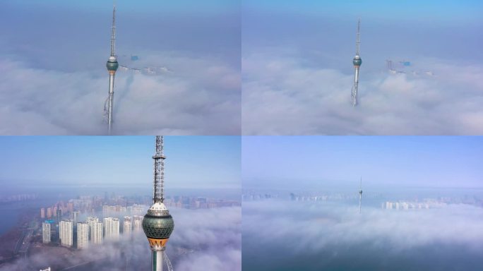 4K航拍临沂三河口云海平流雾风景