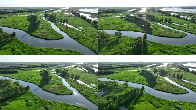 4K生态绿色辽河河流湖泊湿地碳汇