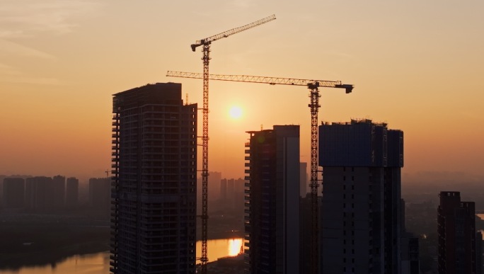 建筑工地塔吊延时建筑工人城市建设