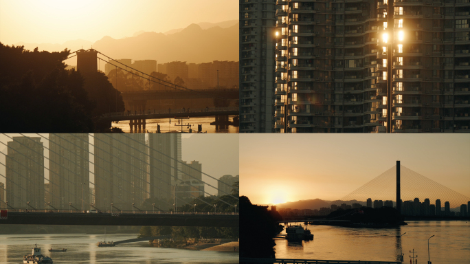 夕阳城市 夕阳延时 落日 黄昏