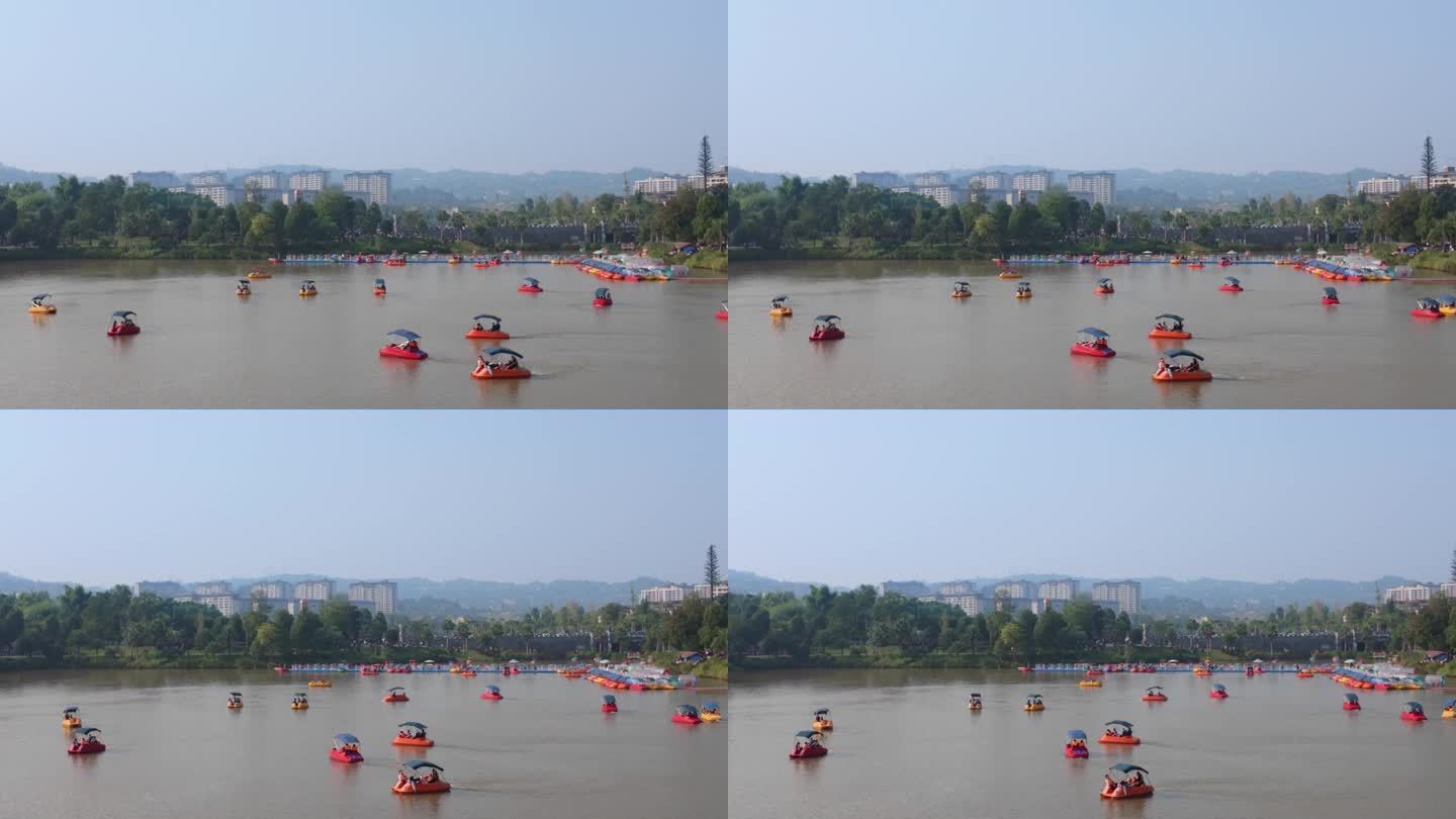 湖上划船的人延时摄影