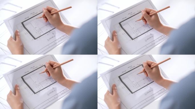 独立女性建筑设计师精英唯美铅笔画图