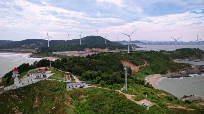 风力发电场 海角灯塔 风车 海岛风电