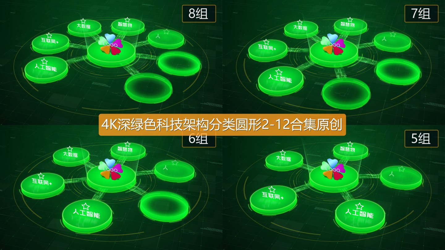 4K深绿色科技架构分类圆形2-12合集