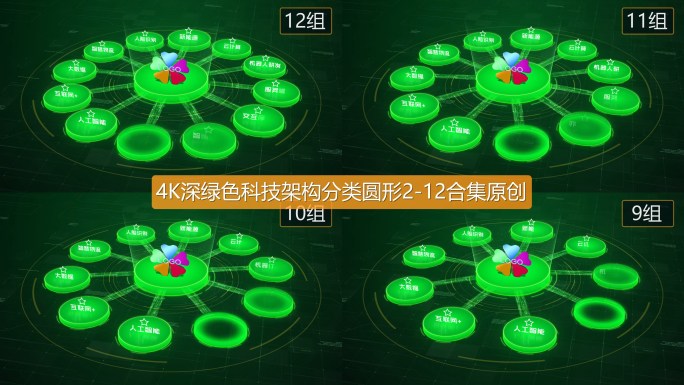 4K深绿色科技架构分类圆形2-12合集
