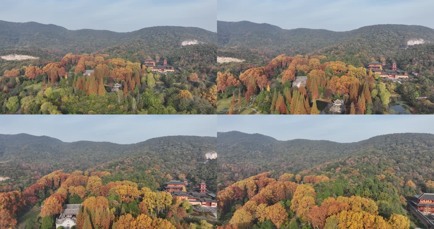 航拍襄阳习家池风景区秋天自然风光