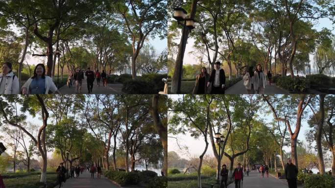 浙江杭州西湖景区游客人流运动延时摄影