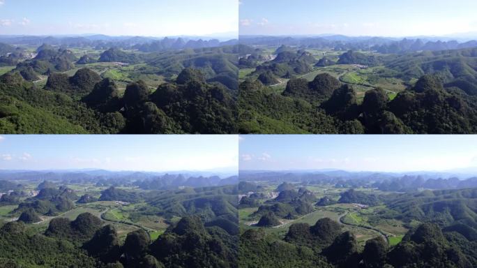 航拍清远英德 英西峰林蓝天白云山水 山