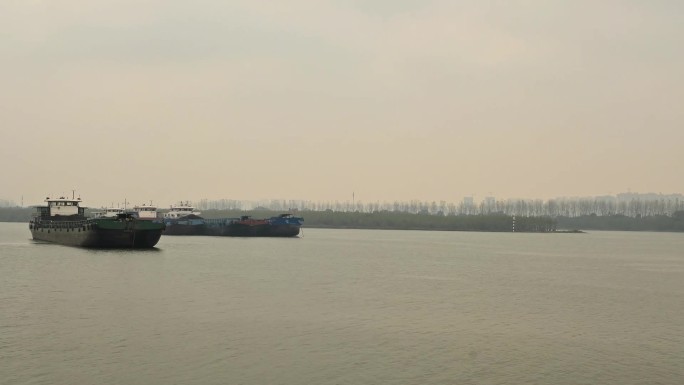 延时，湘江运输船，抛锚停靠