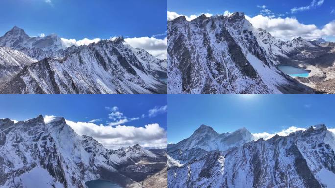 西藏喜马拉雅山脉阿玛直米雪山航拍湖泊