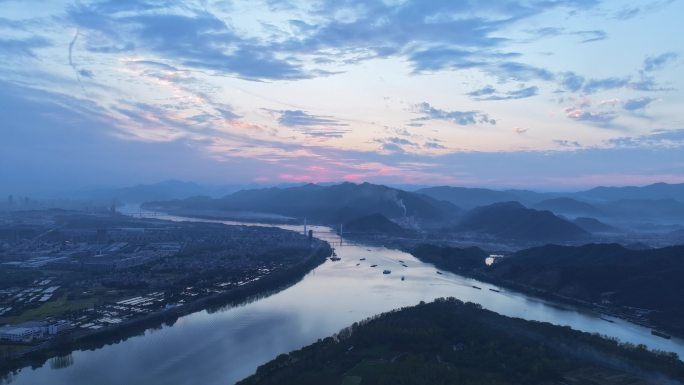 杭州富阳富春江桐洲岛航拍