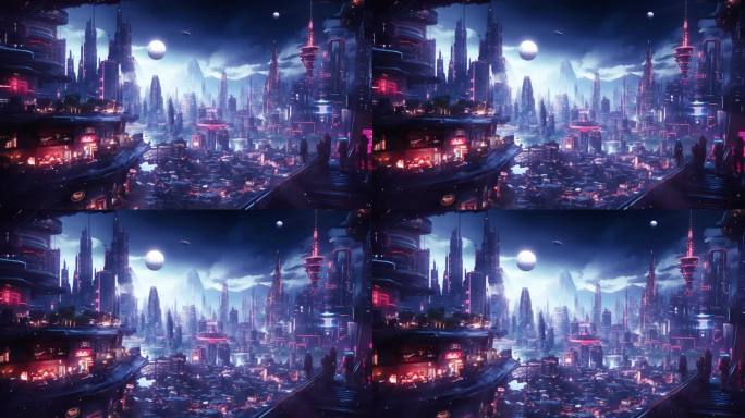 未来外星科幻霓虹都市赛博舞台背景