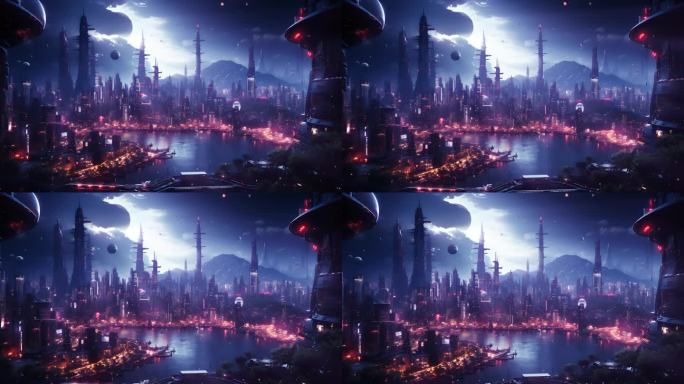赛博科幻未来都市大气虚拟场景大屏背景