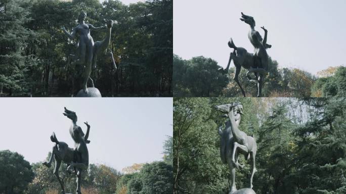 4K素材-公园雕塑人物雕像建筑空镜头
