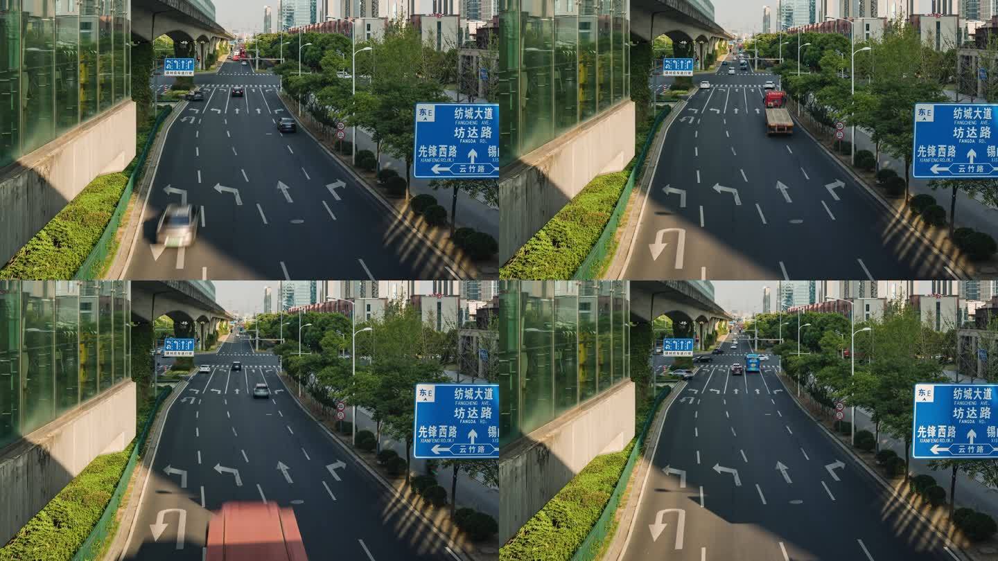 【4K】清晨城市道路交通光影延时