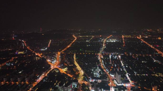 江苏省张家港市曼巴特购物广场夜景航拍