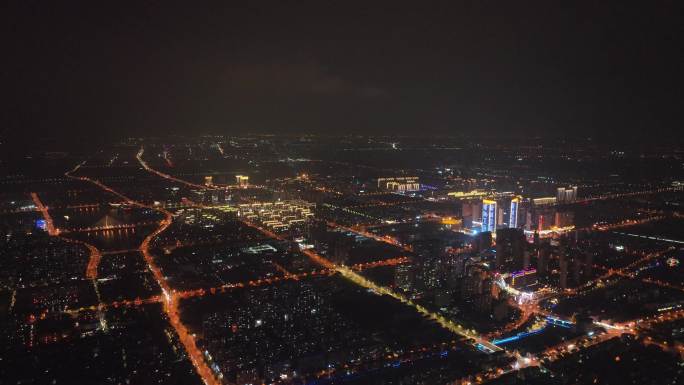 江苏省张家港市曼巴特购物广场夜景航拍