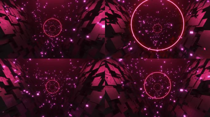 4K动画循环未来科幻抽象背景VJ循环粉色隧道动态图形。在中间圈出文字位置。科幻无缝循环视频完美的VJ