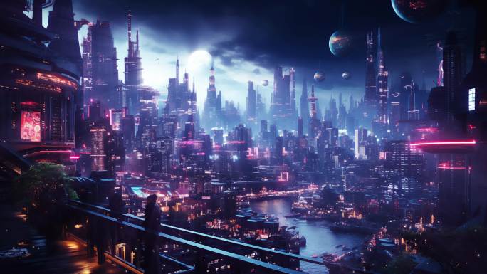 元宇宙科幻未来都市赛博场景舞台背景