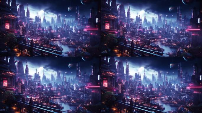 元宇宙科幻未来都市赛博场景舞台背景